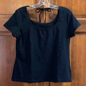 Black Short Sleeve Top with Cute Tie on Back - Size is Large - Stretch - No tags